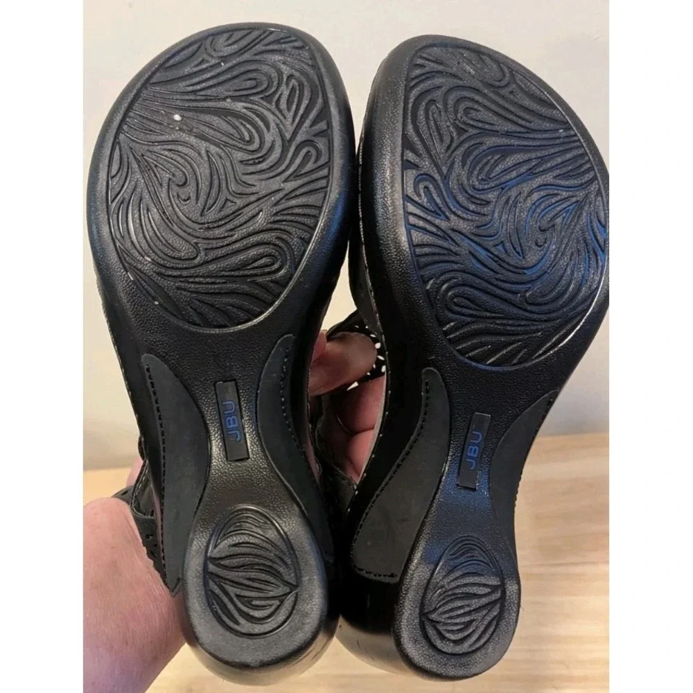 JBU By Jambu Sandals 7.5M Chloe Wedge Heels Laser Cut Black Vegan Leather Strap